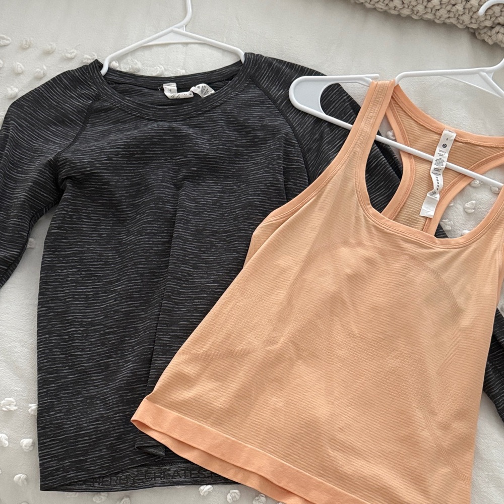 Lululemon Athletica Black and Gray Striped Top and Peach Tank